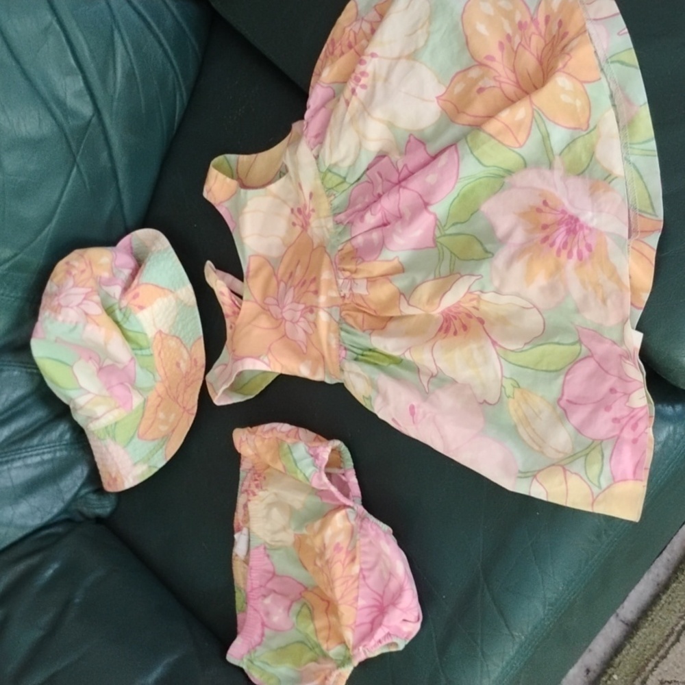 Gap SunDress  Panties & Bonnet 3 Piece Outfit  🥝 & TANGERINE 🍊